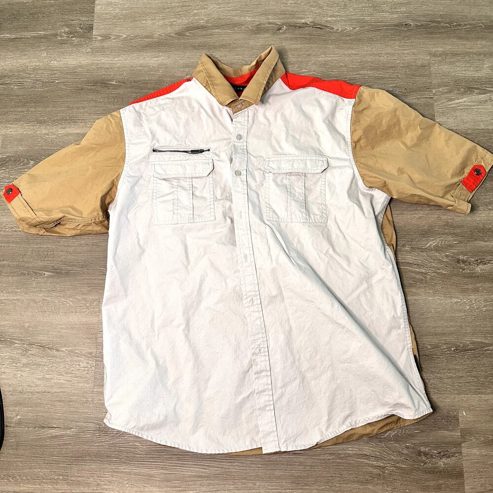 Sean John Shirt Button Up Khaki White Orange Plus Size 3X